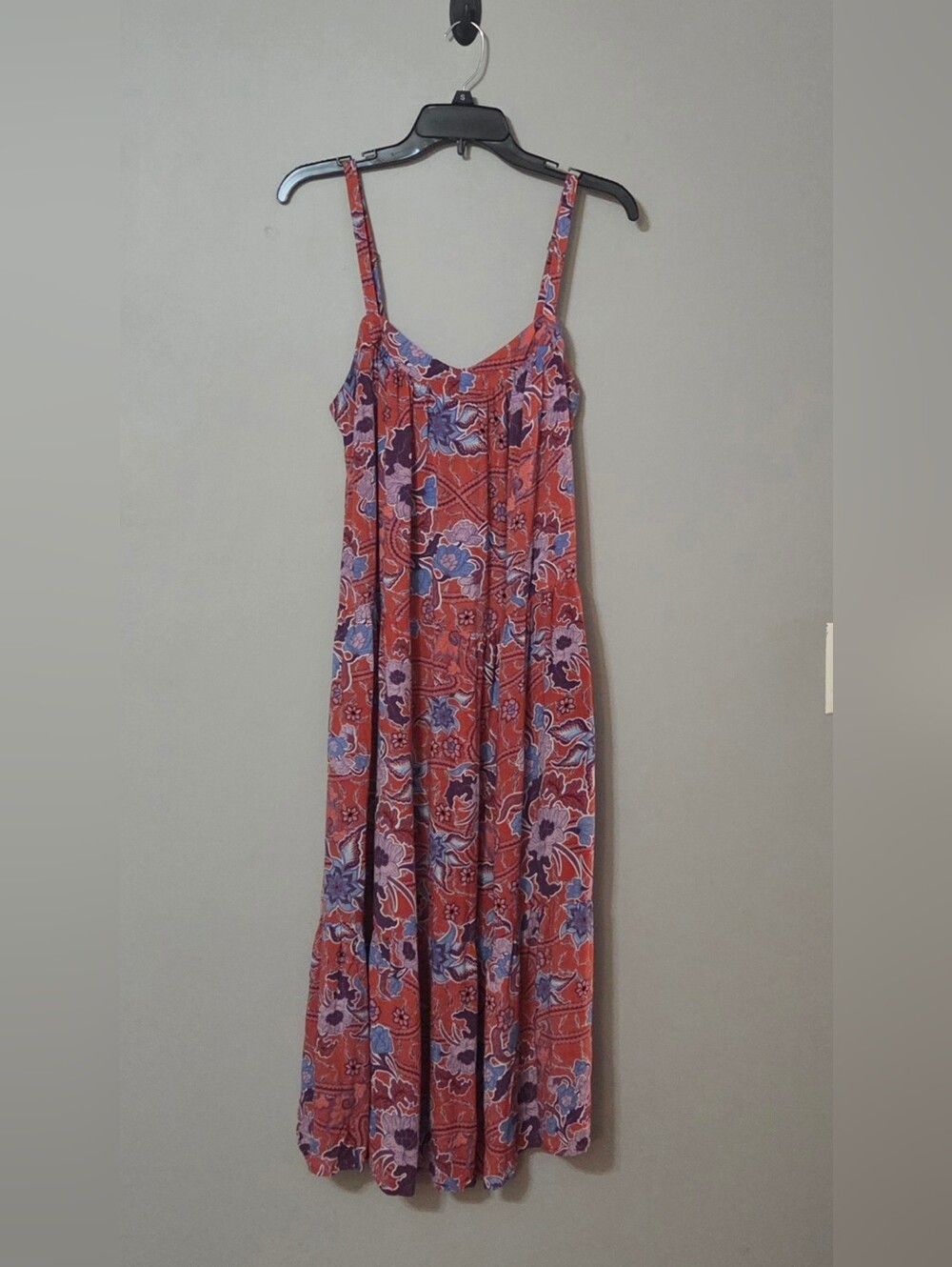 Knox Rose Sun Washed Red Floral Tiered Midi Dress Size L